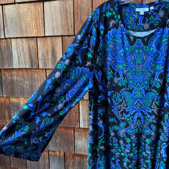 Like New Chico's Blue/Black Medallion Flare Sleeve Maxi Dress in Women's XXL - Picture 2 of 15